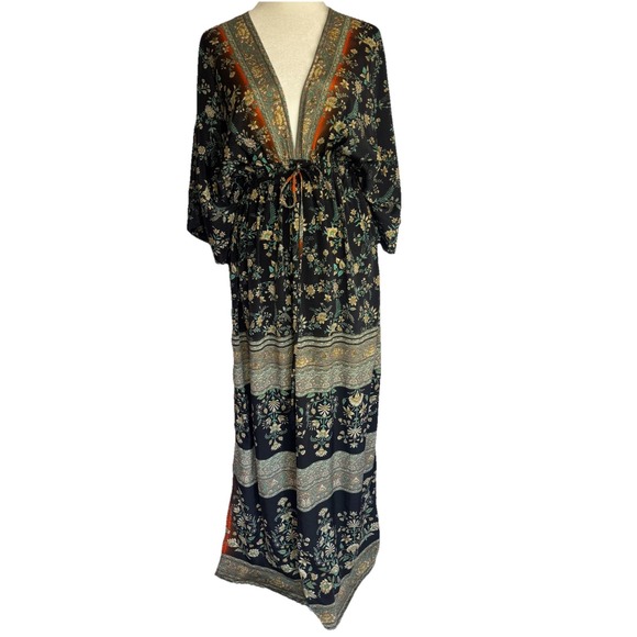 Karma Highway Boho Maxi Dress Floral Hippie Gypsy Cottage Flowy Deep V Neck OS - Picture 2 of 13
